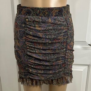 Free People Romi Mesh Women's Paisley Ruched Mini Skirt - Multicolor size
